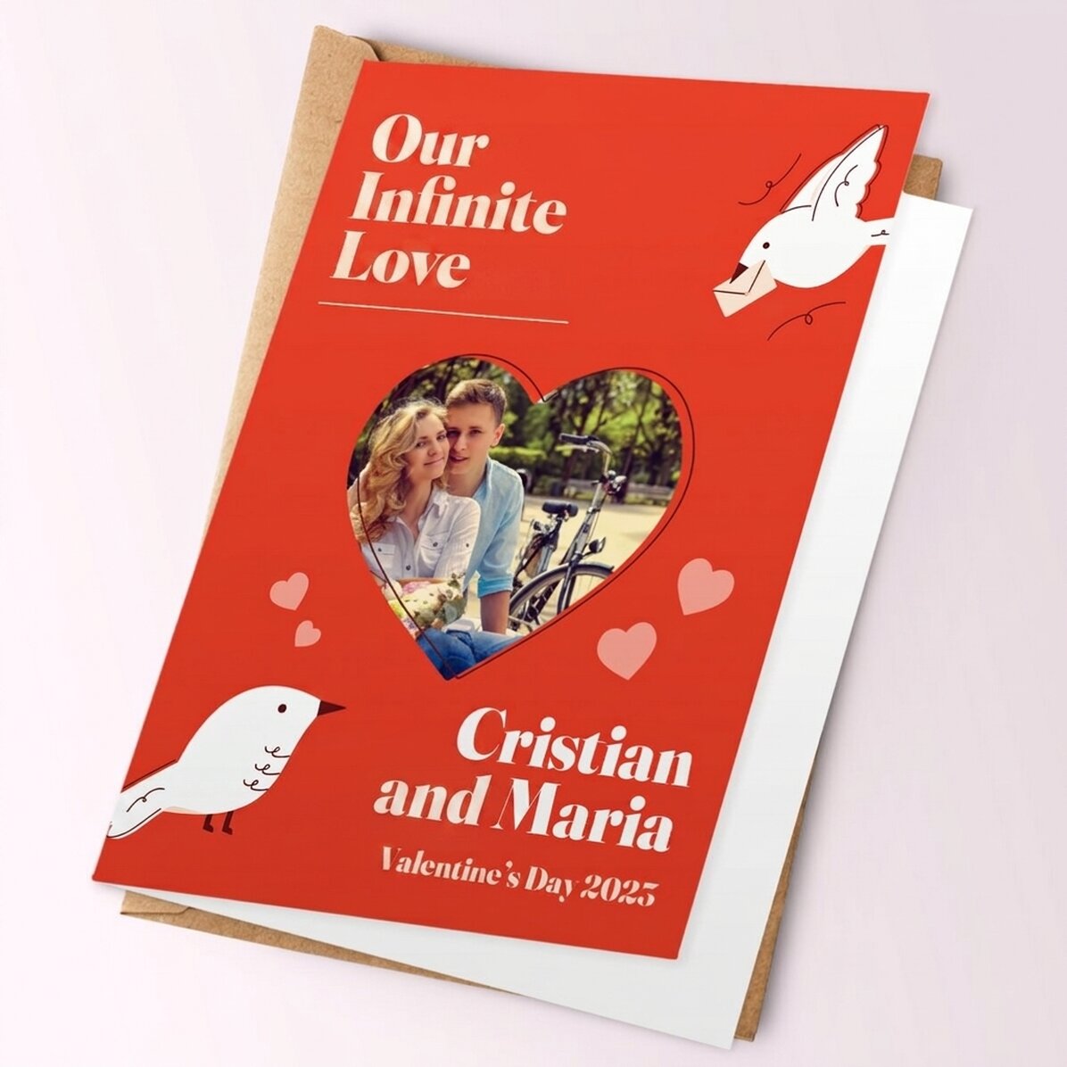 Tarjeta de felicitación personalizada con foto y mensaje - Nuestro amor infinito