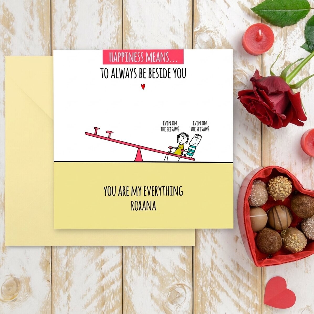 Tarjeta cuadrada personalizada con texto: «La felicidad es...»