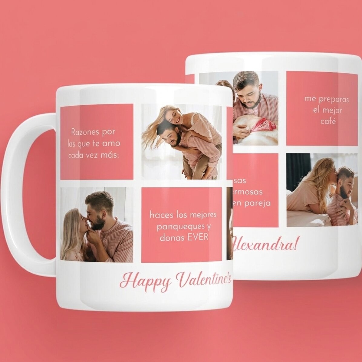 Taza personalizada con texto y 5 fotos: «Razones por las que te quiero»