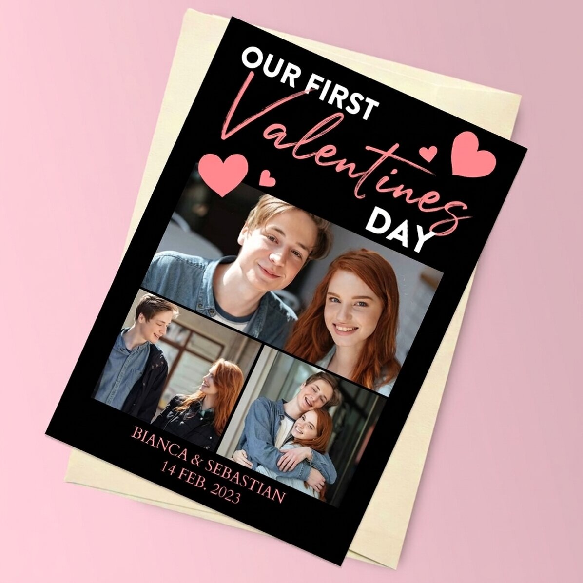 Tarjeta magnética personalizada con 3 fotos y un mensaje - Día de San Valentín