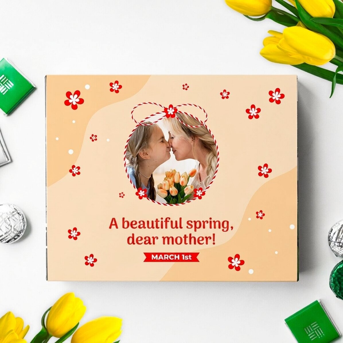 Caja de bombones personalizada con foto y mensaje