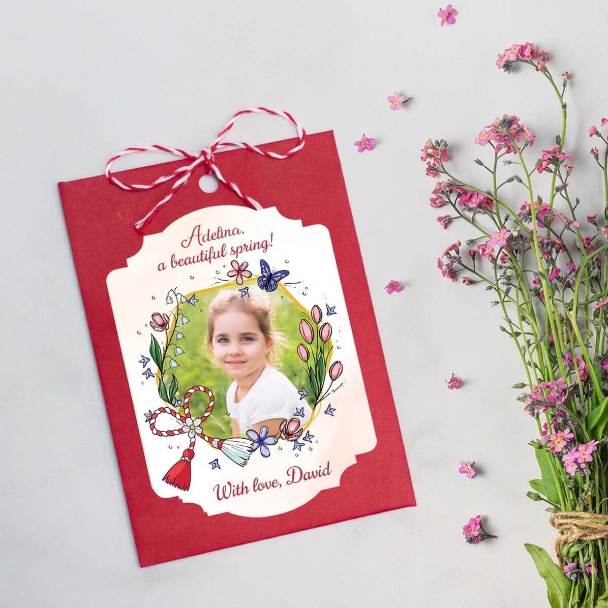 Martisor plantable personalizado con una foto y un mensaje - Floricele