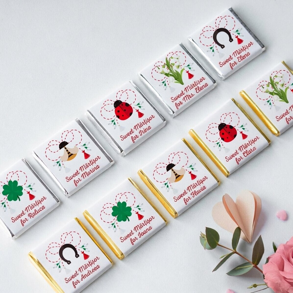 Lote de 10 minichocolates personalizados con nombre