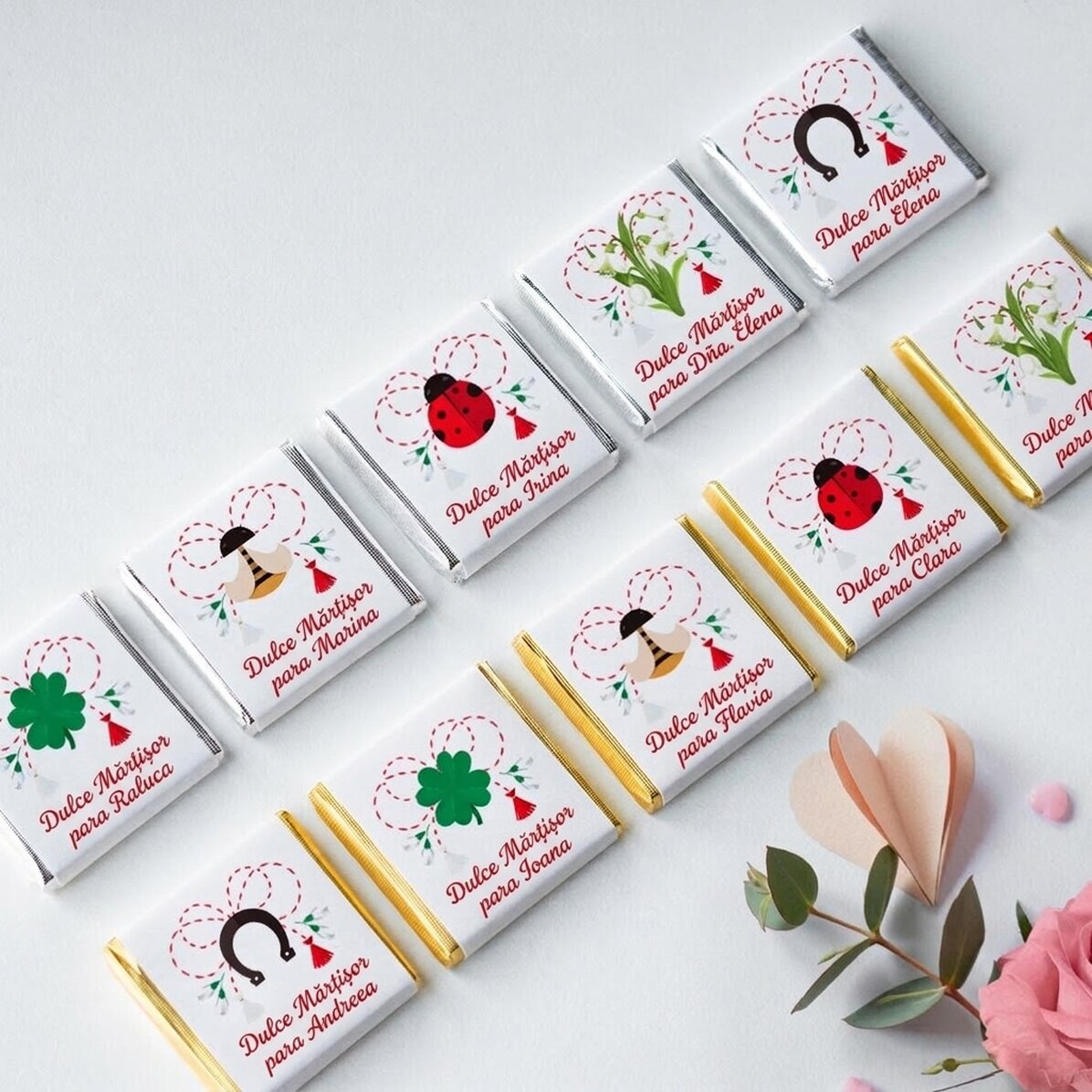 Lote de 10 minichocolates personalizados con nombre