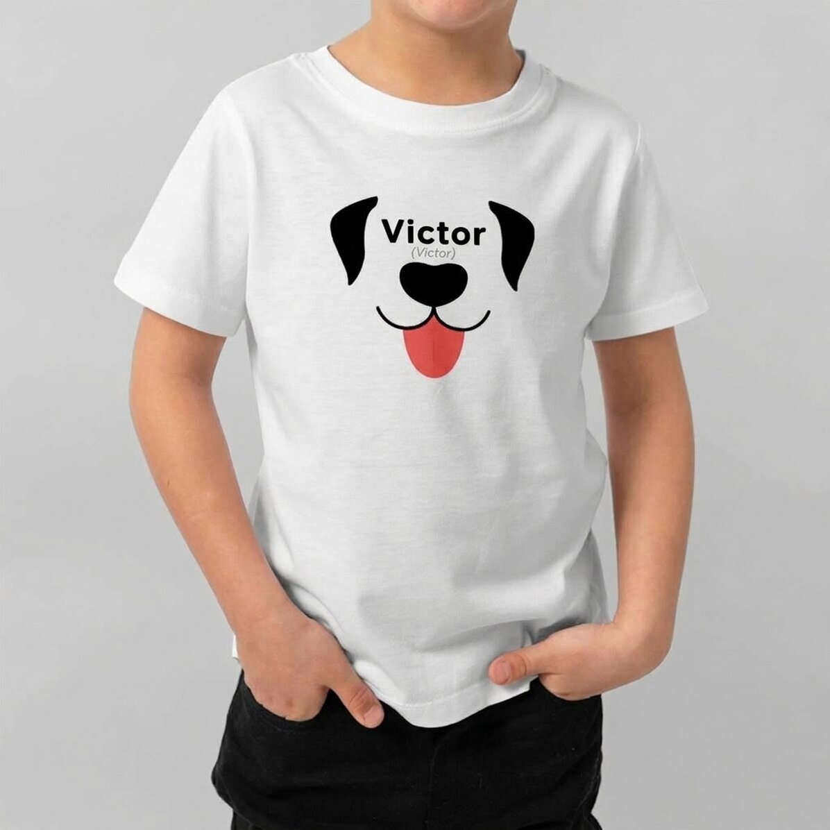 Camiseta de algodón para niños personalizada con texto - Perrito