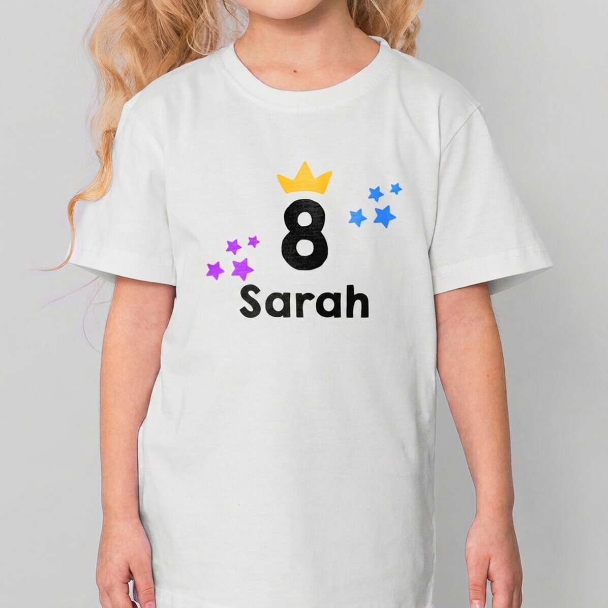 Camiseta de algodón para niños personalizada con texto: «Birthday crown»