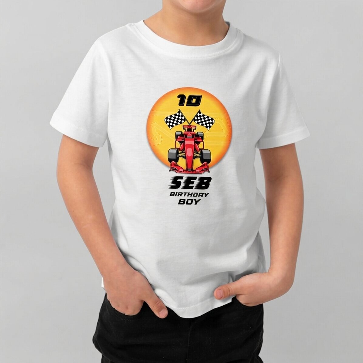 Camiseta de algodón para niños personalizada con texto - Fórmula 1