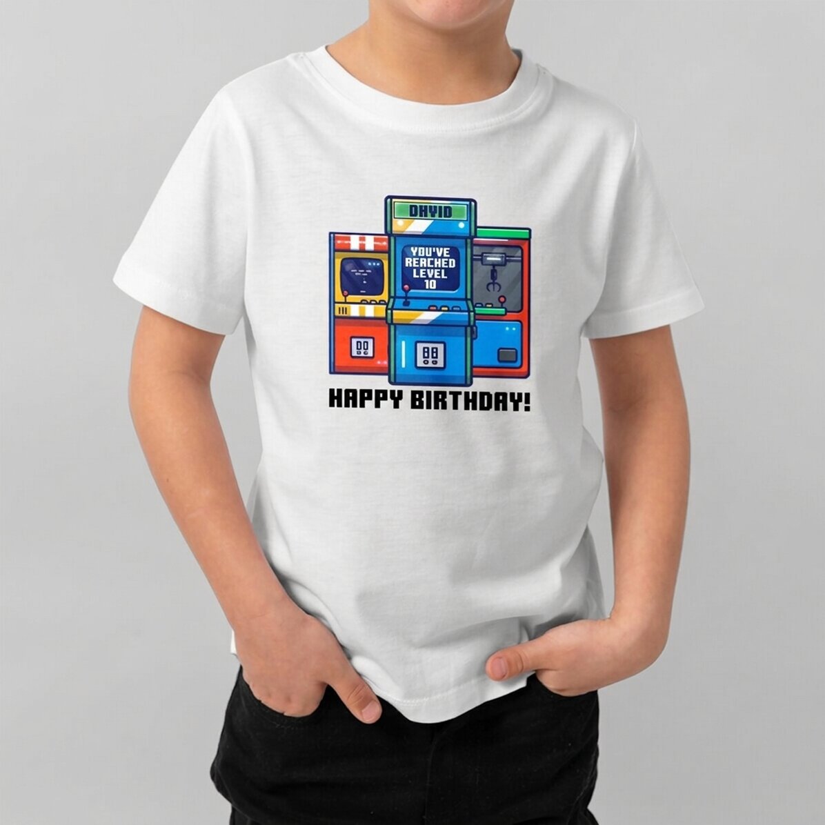 Camiseta de algodón para niños personalizada con texto - Cumpleaños de gamer