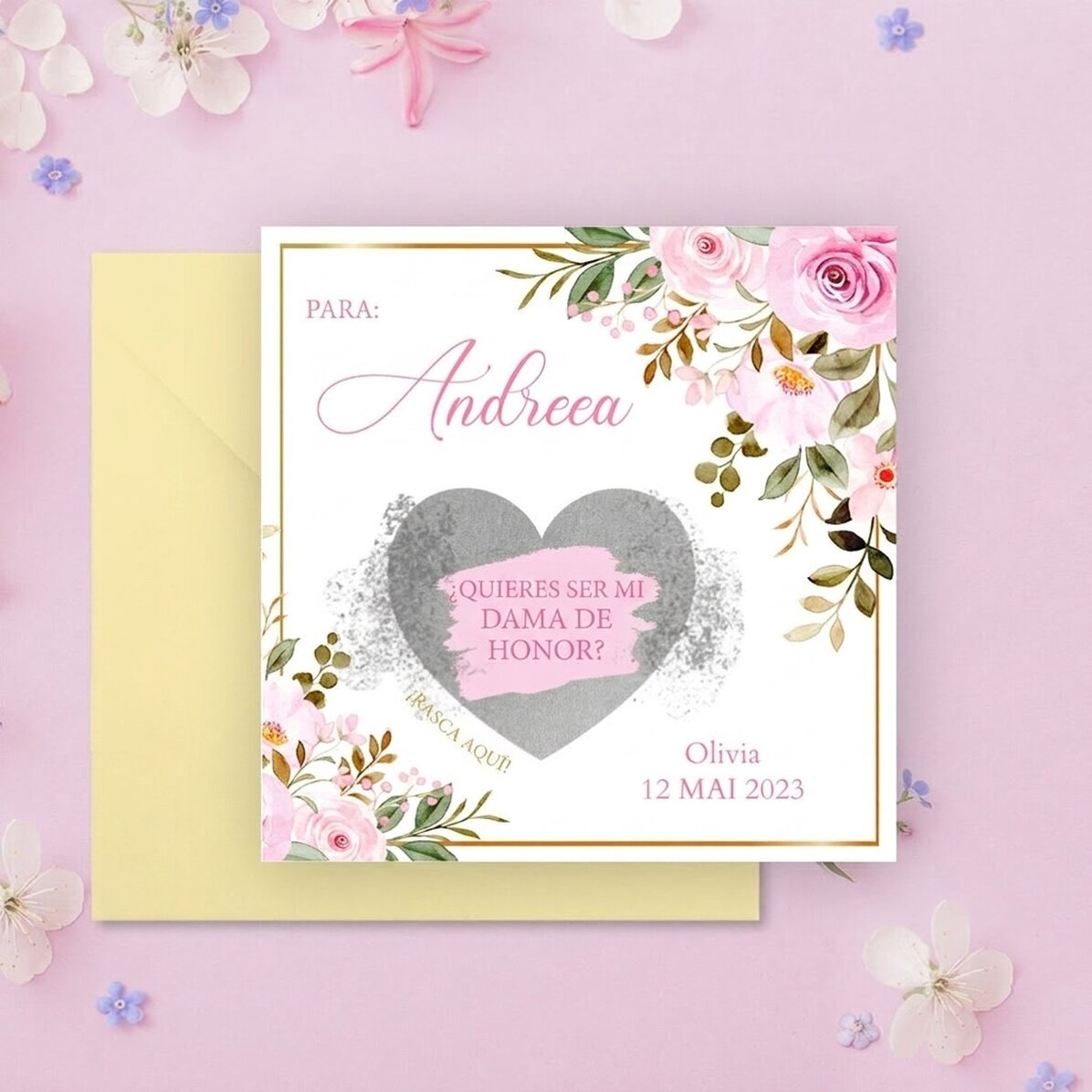 Tarjeta rasca y gana personalizada con mensaje - diseño floral