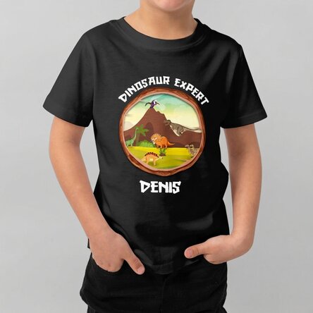 Camiseta de algodón para niños personalizada con texto: «Experto en dinosaurios»
