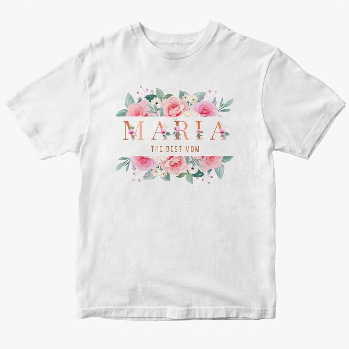 Camiseta de algodón personalizada con un mensaje floral: «La mejor madre»