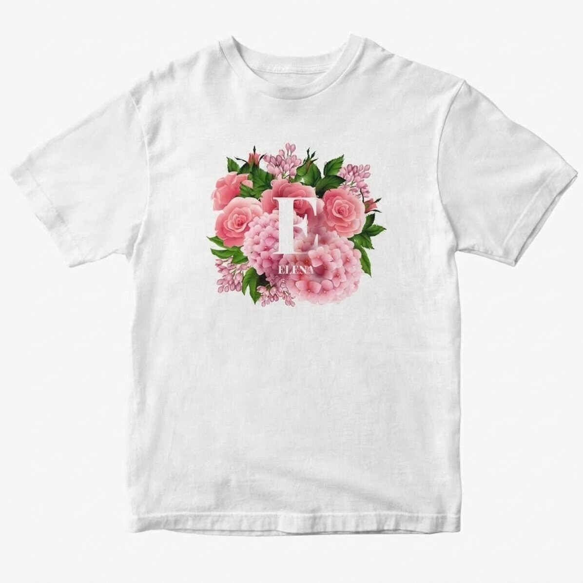 Camiseta de algodón personalizada con iniciales y nombre - Flores de primavera