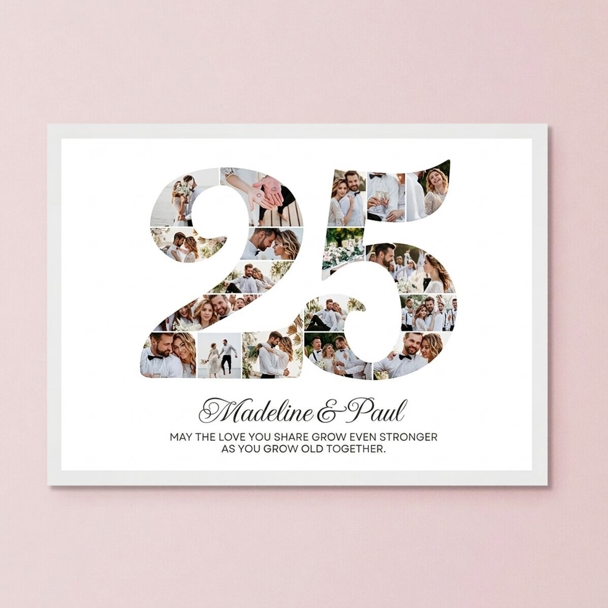 Cuadro personalizado con el número 25, fotos y un mensaje - Aniversario de pareja