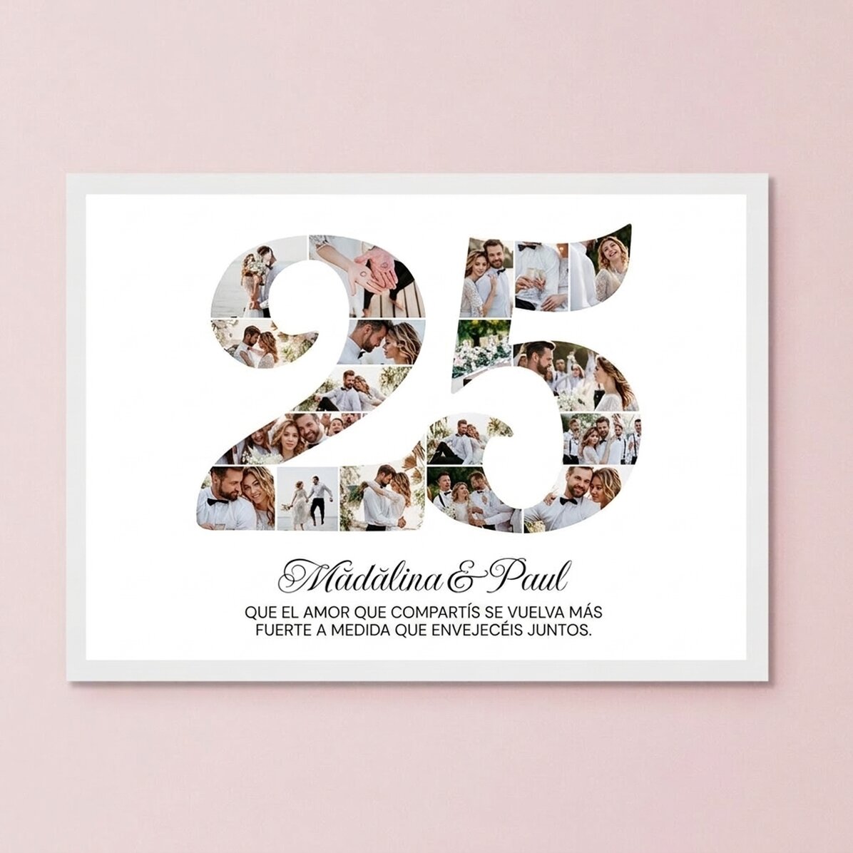 Cuadro personalizado con el número 25, fotos y un mensaje - Aniversario de pareja