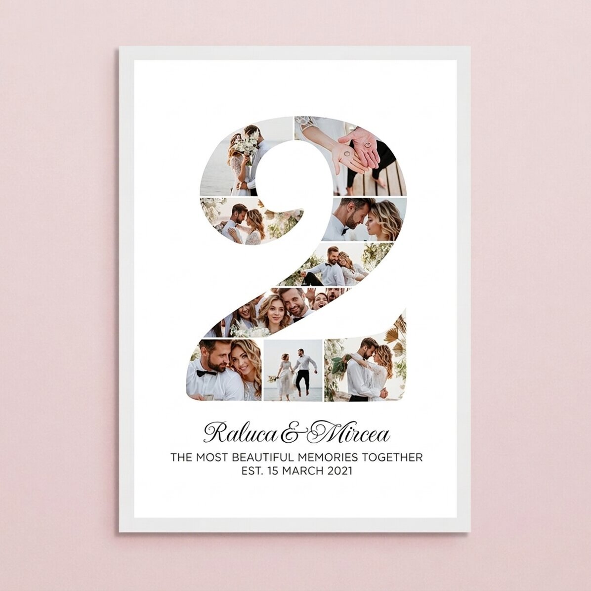Cuadro personalizado con el número 2, fotos y un mensaje - Aniversario de pareja