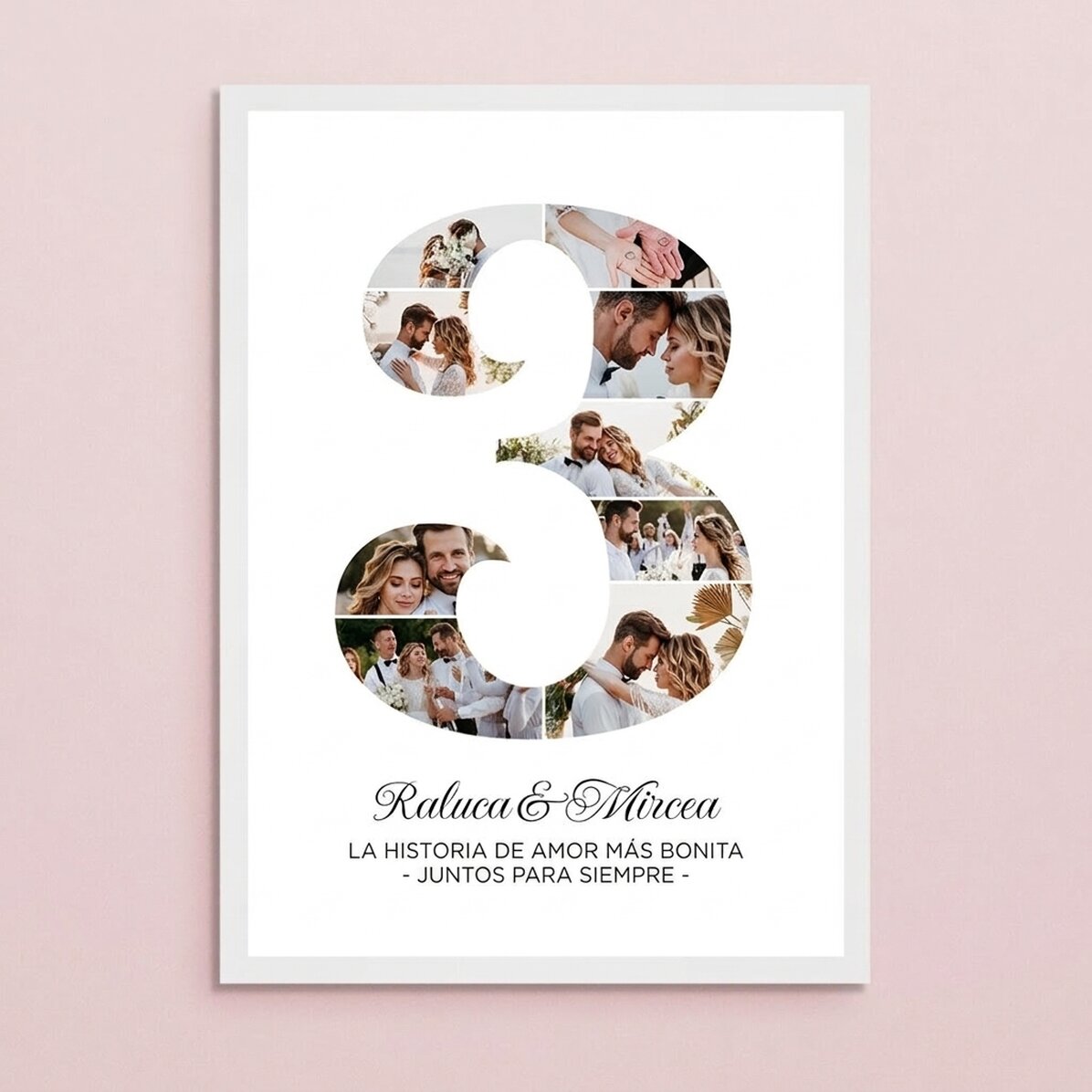 Cuadro personalizado con el número 3, fotos y un mensaje - Aniversario de pareja