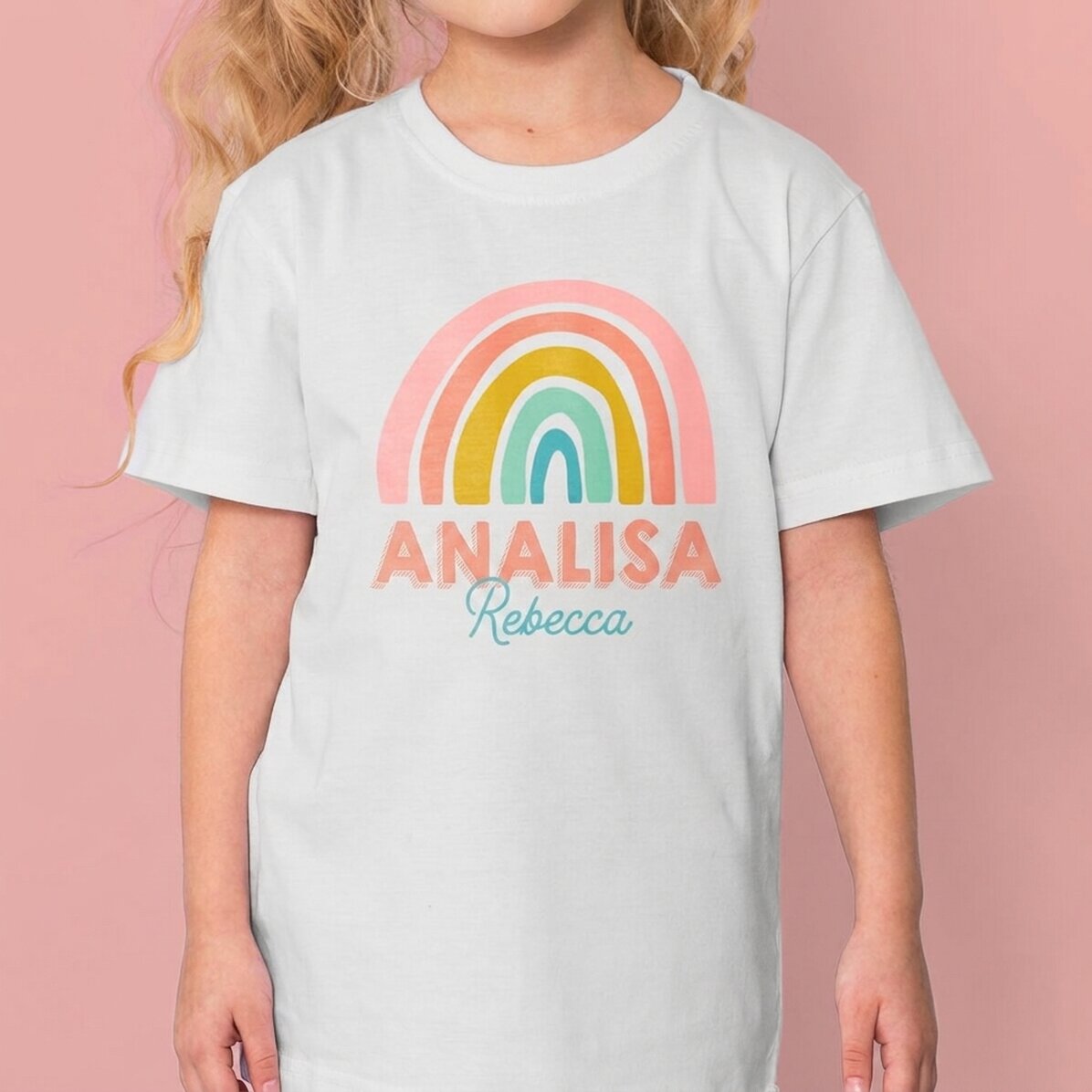 Camiseta de algodón para niños personalizada con nombre - Arcoíris