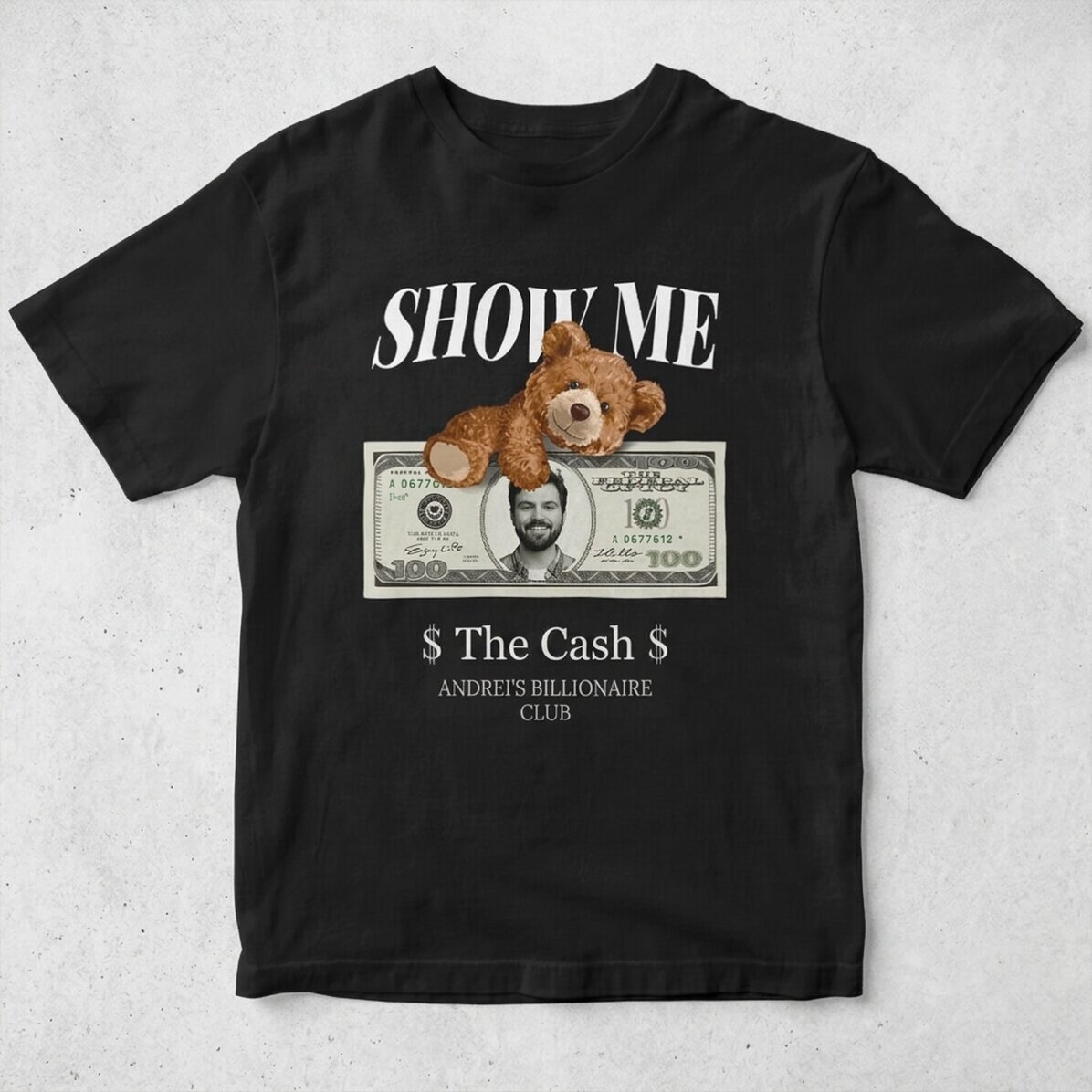 Camiseta de algodón personalizada con foto y texto - Show me the money