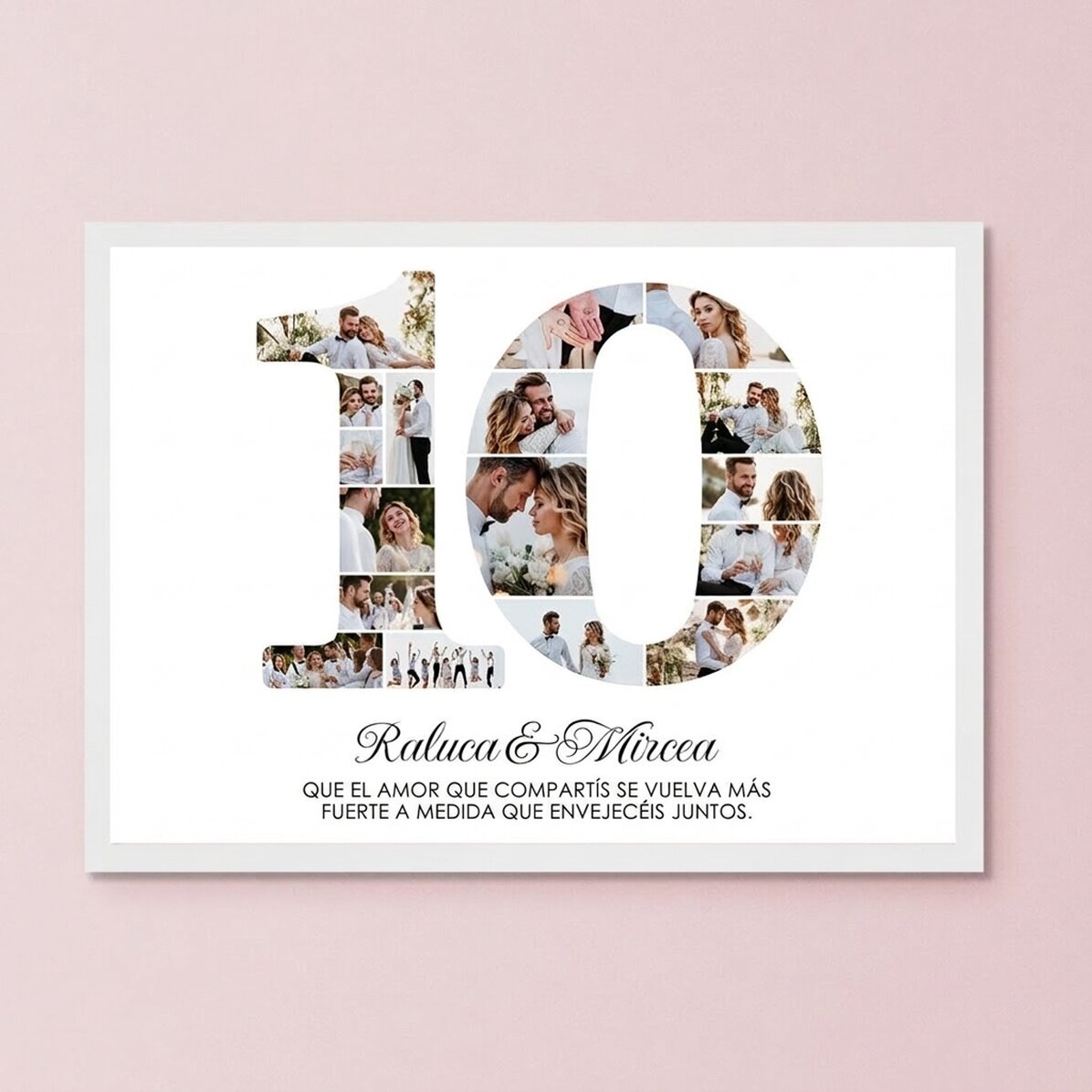Cuadro personalizado con el número 10, fotos y un mensaje - Aniversario de pareja