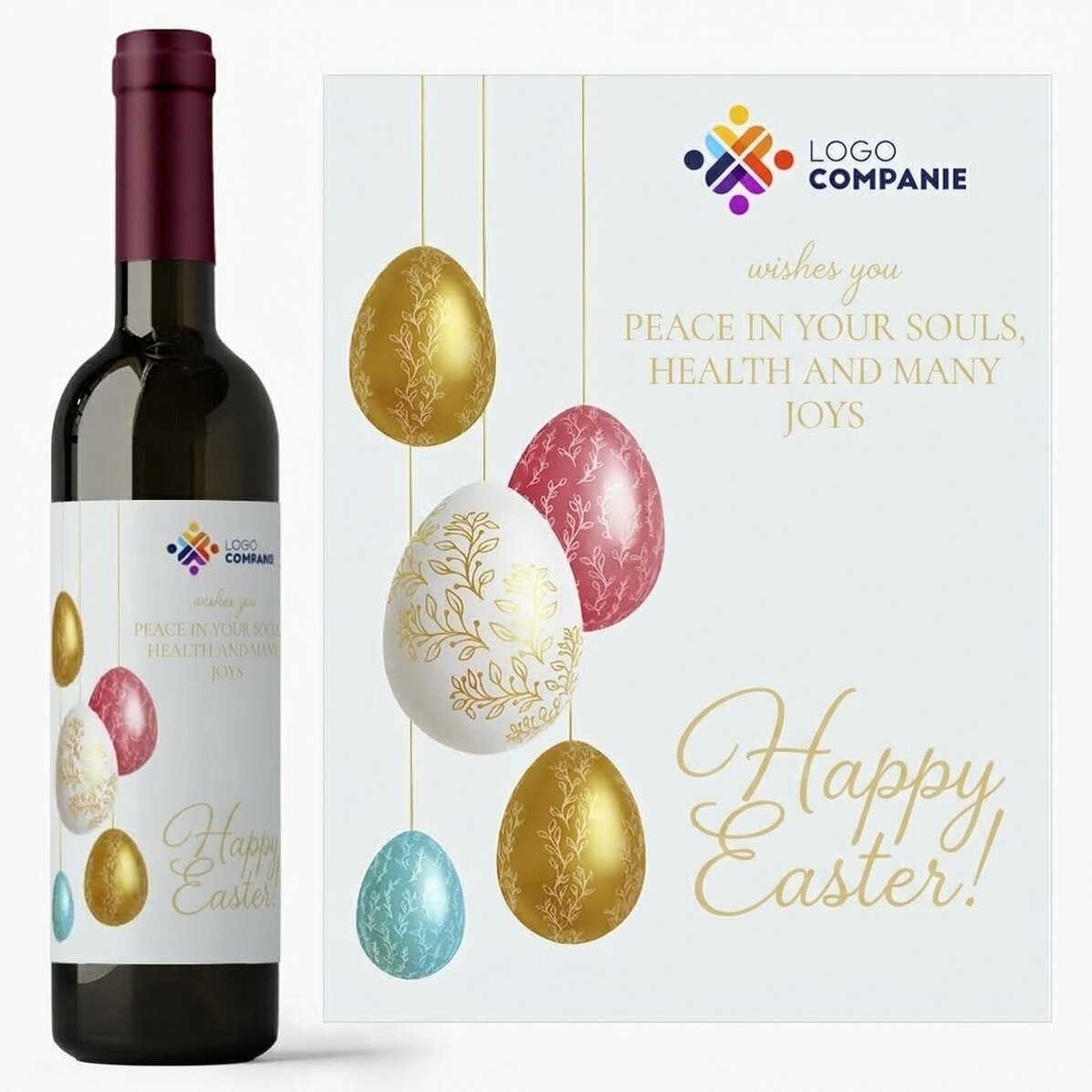 Vino personalizado con logotipo y mensaje - Feliz Pascua