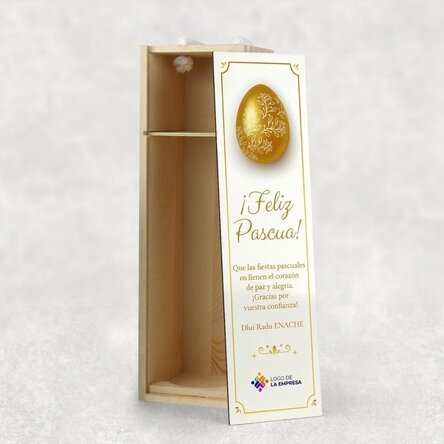 Caja de vino personalizada con logotipo y mensaje: ¡Feliz Pascua!