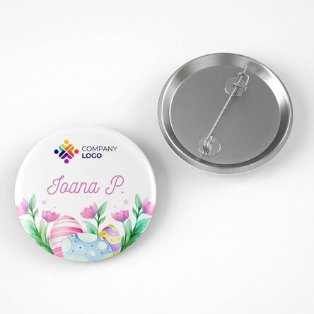 Personalised badge with logo and name - Happy Easter!
