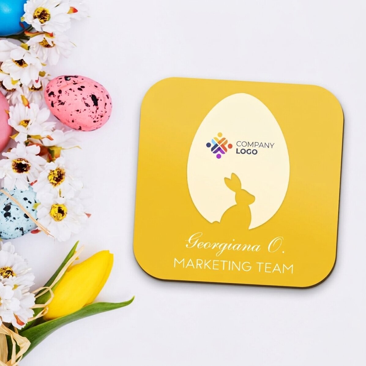 Posavasos personalizado con logotipo y nombre - Pascua
