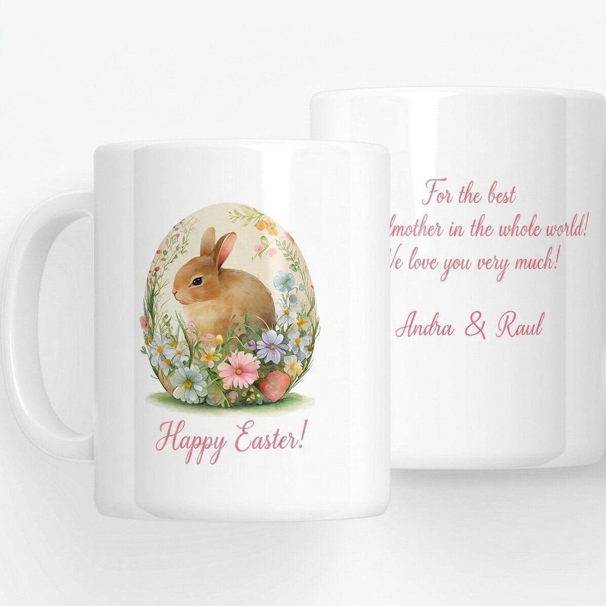 Taza personalizada con mensaje: Conejo de Pascua