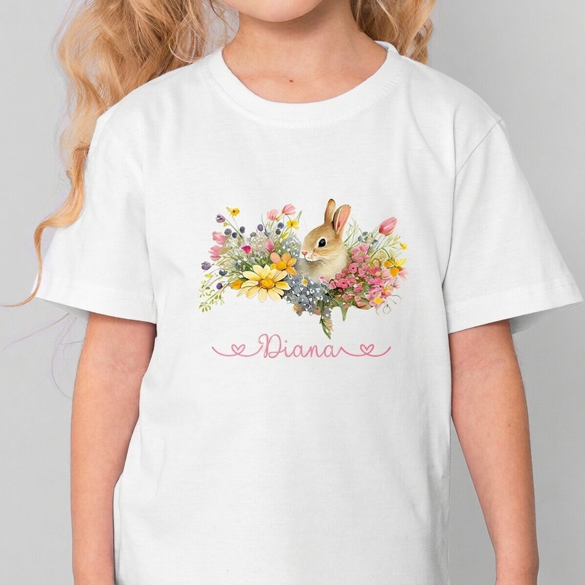 Camiseta de algodón para niños personalizada con nombre - Conejito