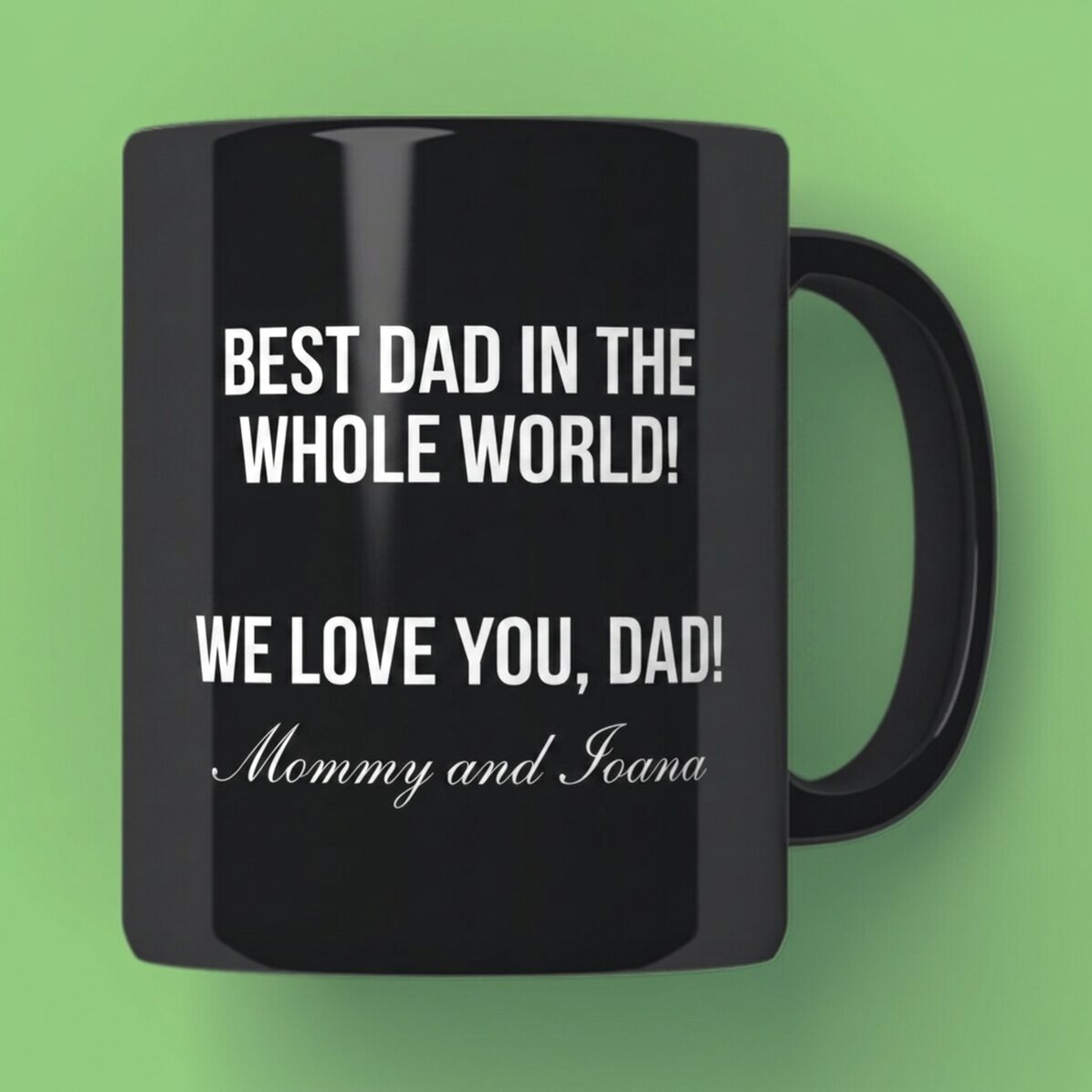 Taza negra personalizada con texto