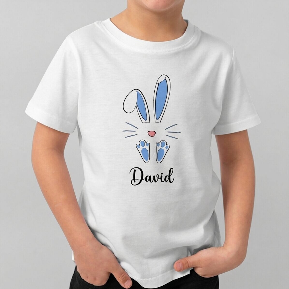 Camiseta de algodón para niños personalizada con nombre - Conejo de Pascua