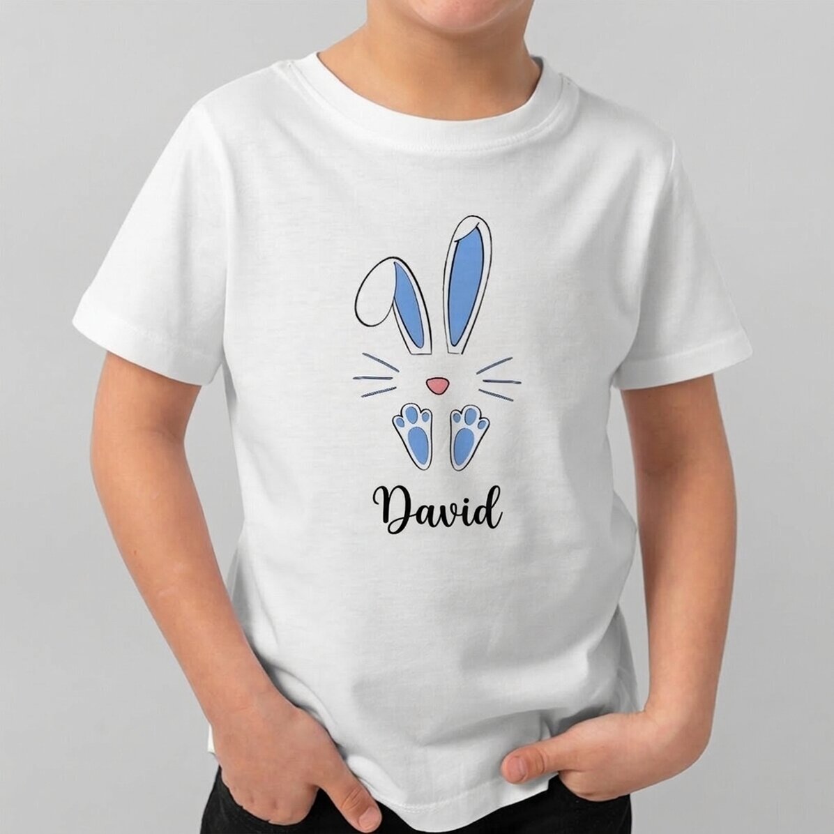 Camiseta de algodón para niños personalizada con nombre - Conejo de Pascua