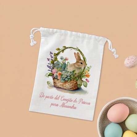 Bolsita pequeña para regalos personalizada con texto - Conejito