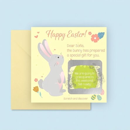 Tarjeta rasca y gana personalizada con mensaje - Del conejito de Pascua