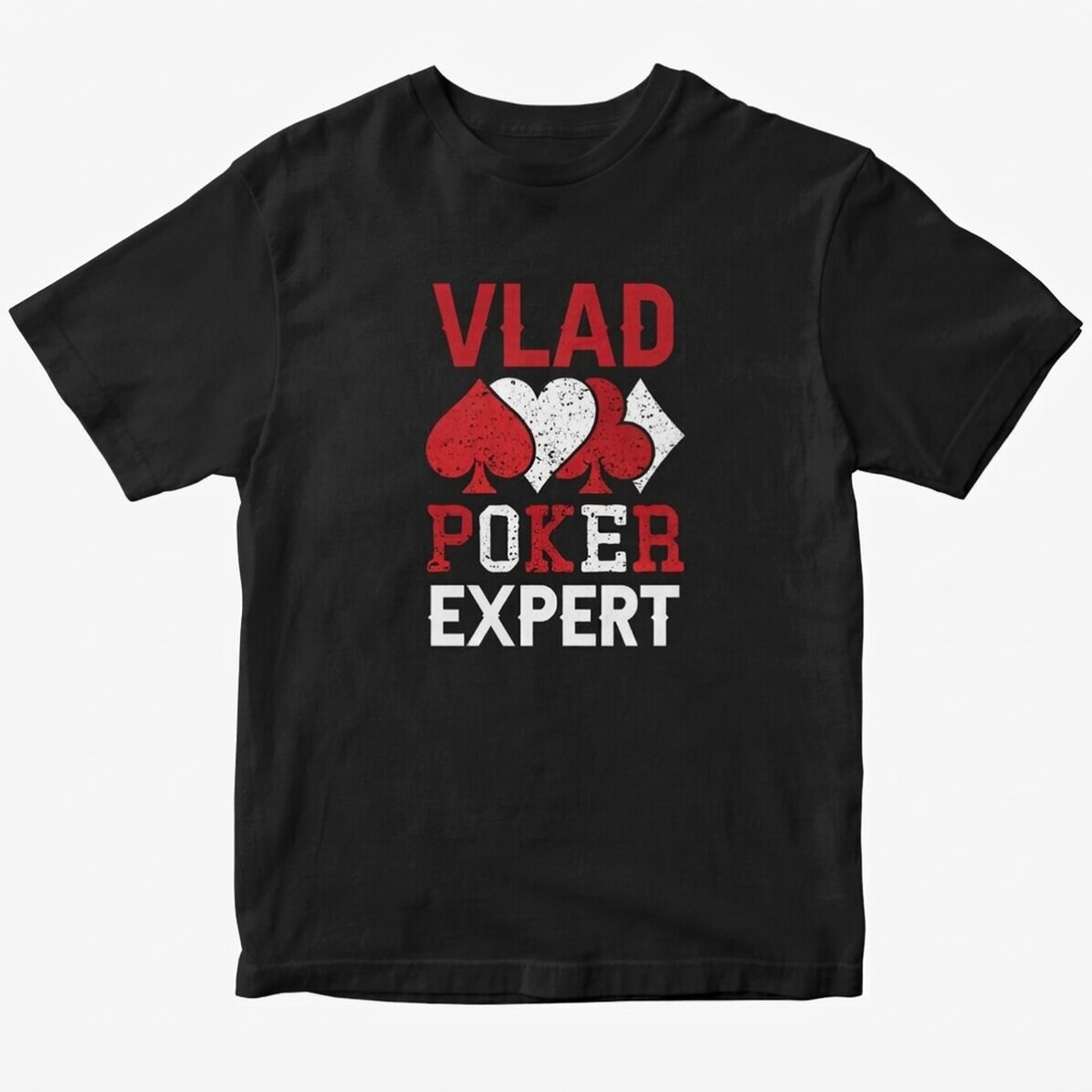 Camiseta de algodón personalizada con texto: «Experto en póquer»