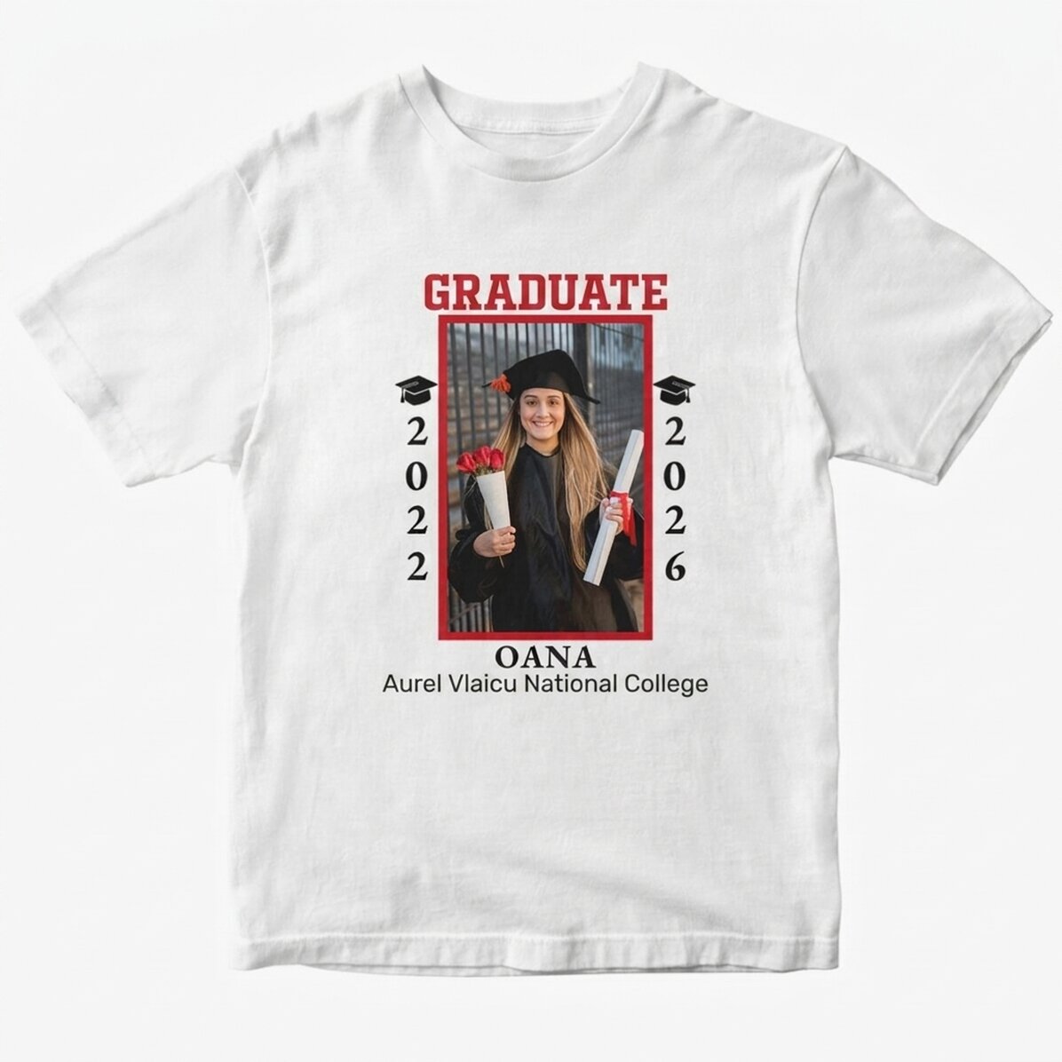 Camiseta de algodón personalizada con foto y texto - Graduación