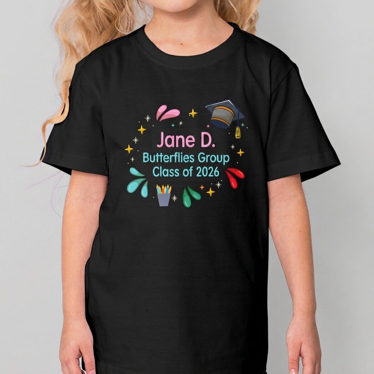 Camiseta de algodón para niños personalizada con texto - Colores