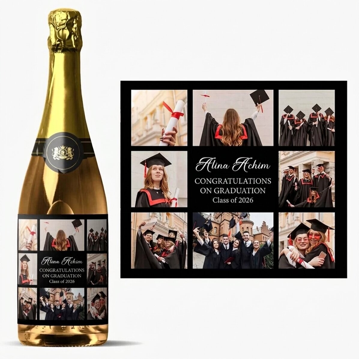 Vino espumoso personalizado con 8 fotos y un mensaje