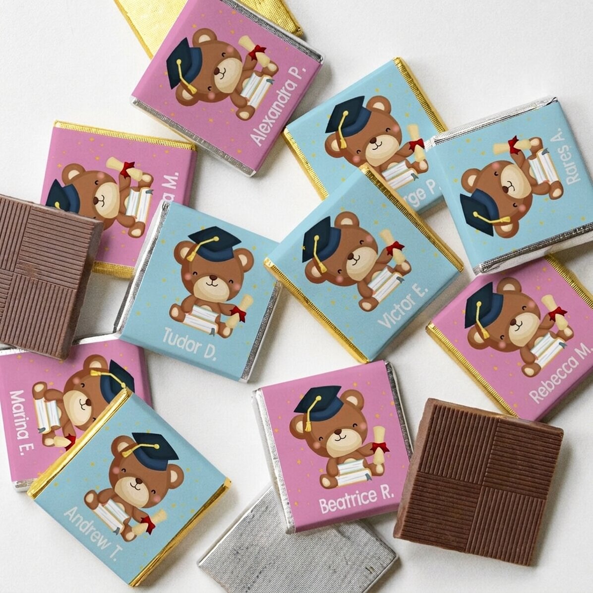 Lote de 10 mini bombones personalizados para la graduación - Ositos