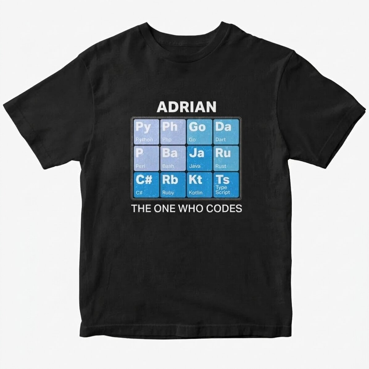Camiseta de algodón personalizada con texto: «Developer periodic table»