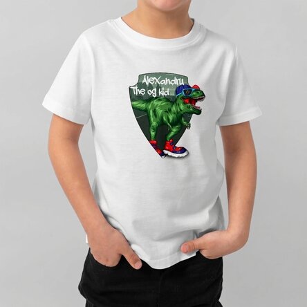 Camiseta de algodón para niños personalizada con texto: «Dinosaurio molón»
