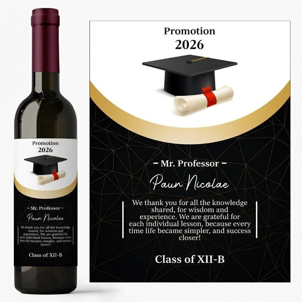 Vino personalizado con un mensaje para el profesor - Agradecimiento