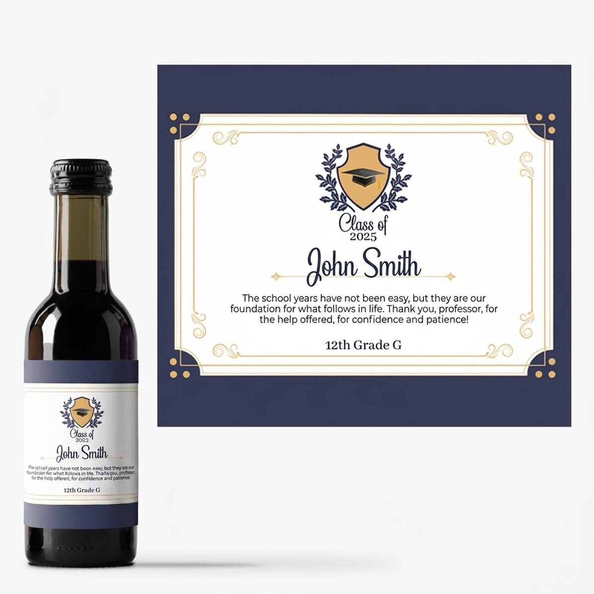 Mini botella de vino personalizada con texto - Agradecimiento a los profesores