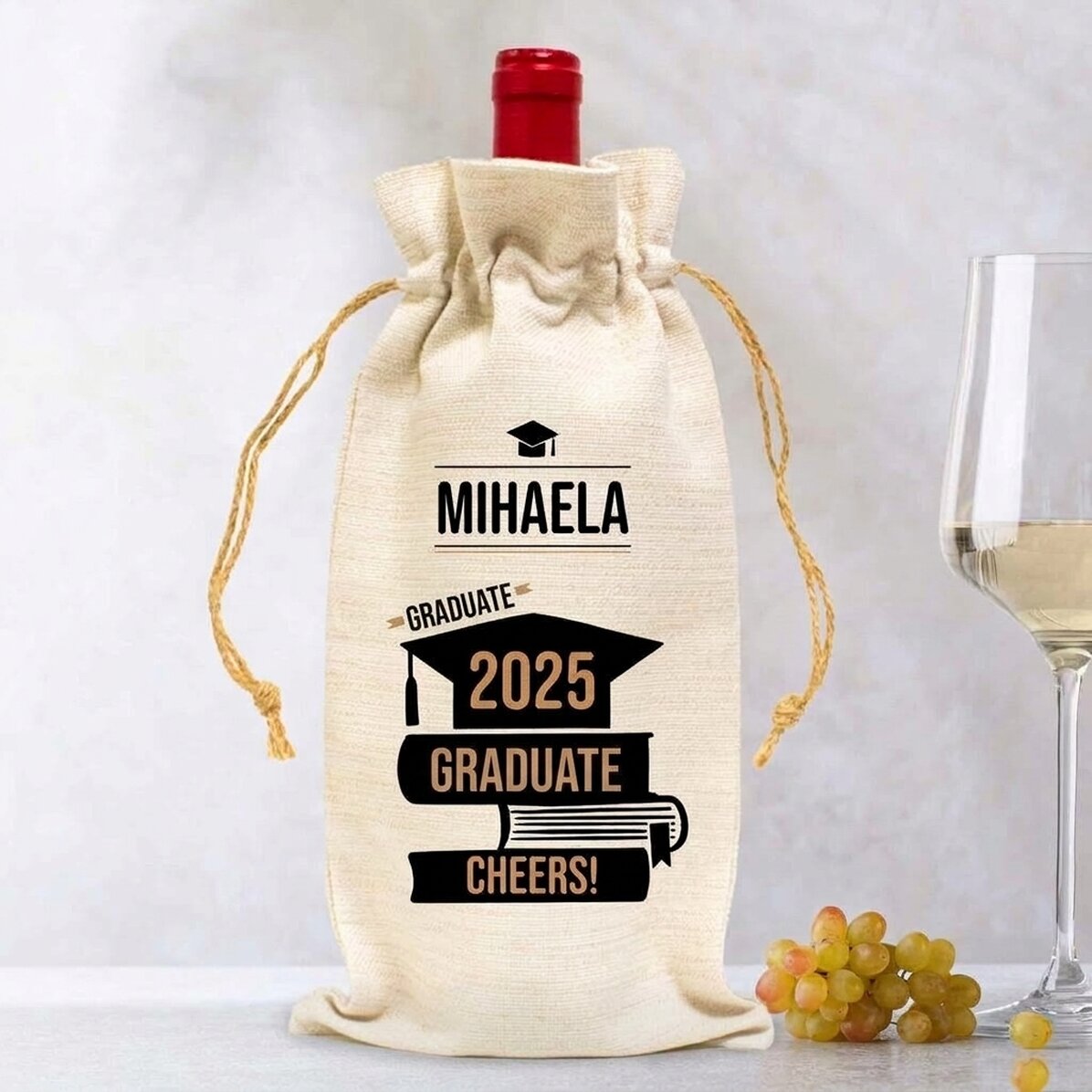 Bolsa para botella de vino, personalizada con un mensaje para los graduados
