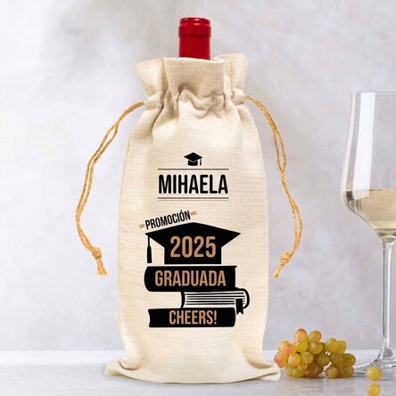Bolsa para botella de vino, personalizada con un mensaje para los graduados