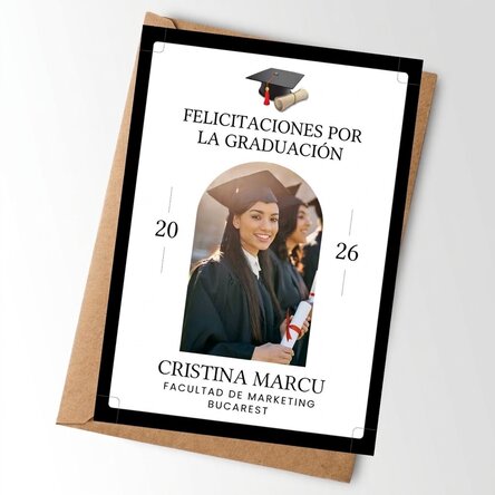 Tarjeta personalizada con una foto y un texto para la graduación
