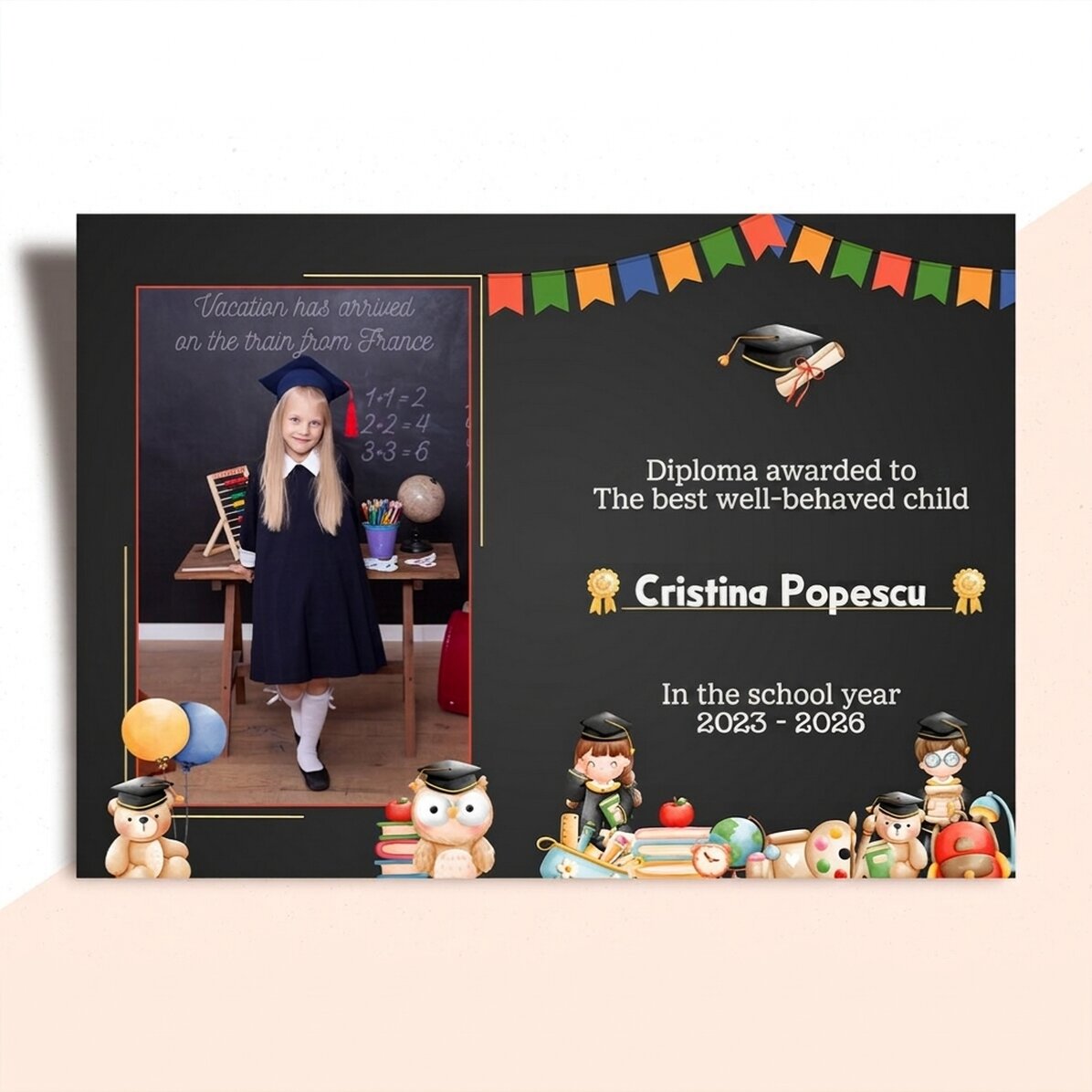 Diploma personalizado con foto y texto - Para la escolar