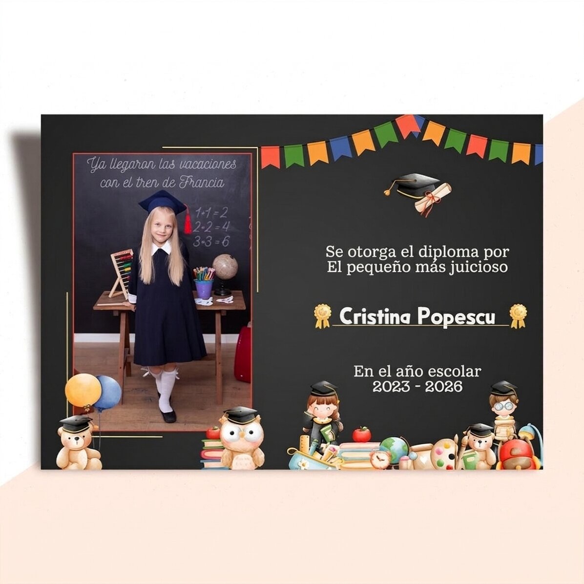 Diploma personalizado con foto y texto - Para la escolar