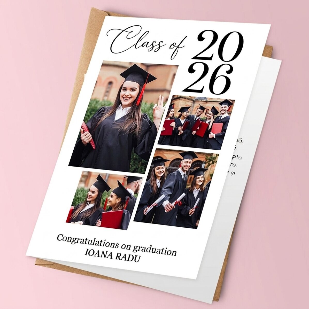 Tarjeta de felicitación personalizada con 4 fotos y un mensaje - Graduación