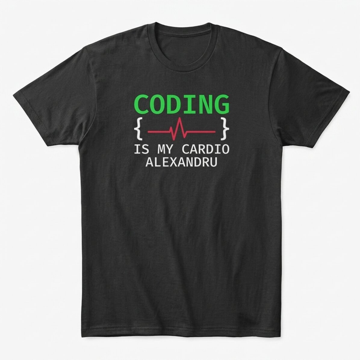 Camiseta de algodón personalizada con el texto «Coding is my cardio»